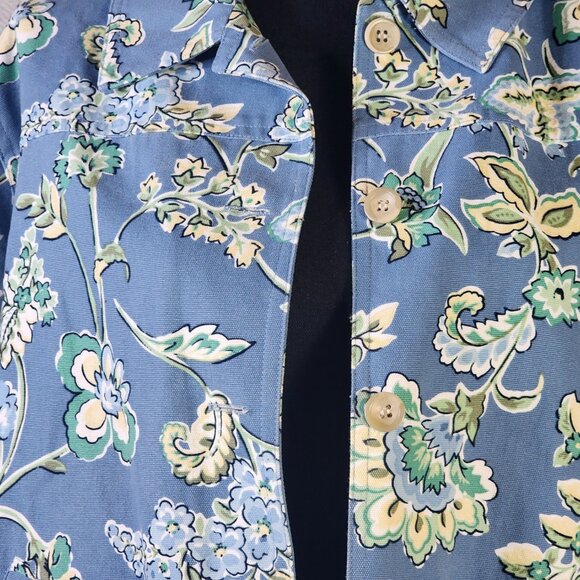 Appleseed's Petite Cotton Canvas Short Waisted Blue Grey Floral Jacket Size 18P - Picture 13 of 16